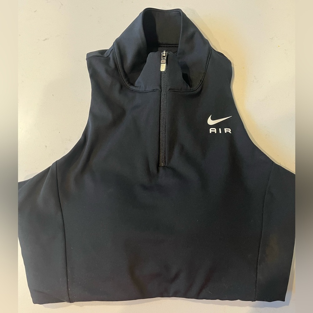 Nike Black Zip-Front Sports Bra with White Swoosh